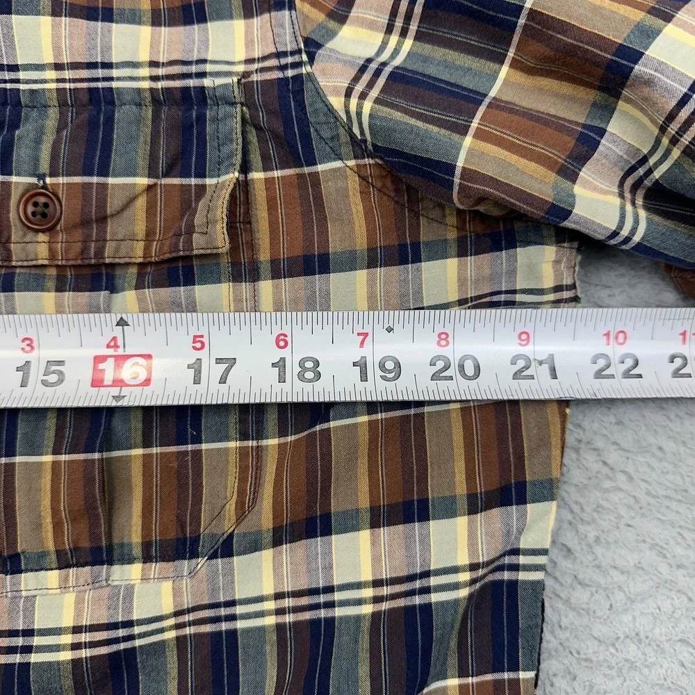 Polo Ralph Lauren Shirt Mens Medium Brown Blue Plaid Short Sleeve Button Up‎
